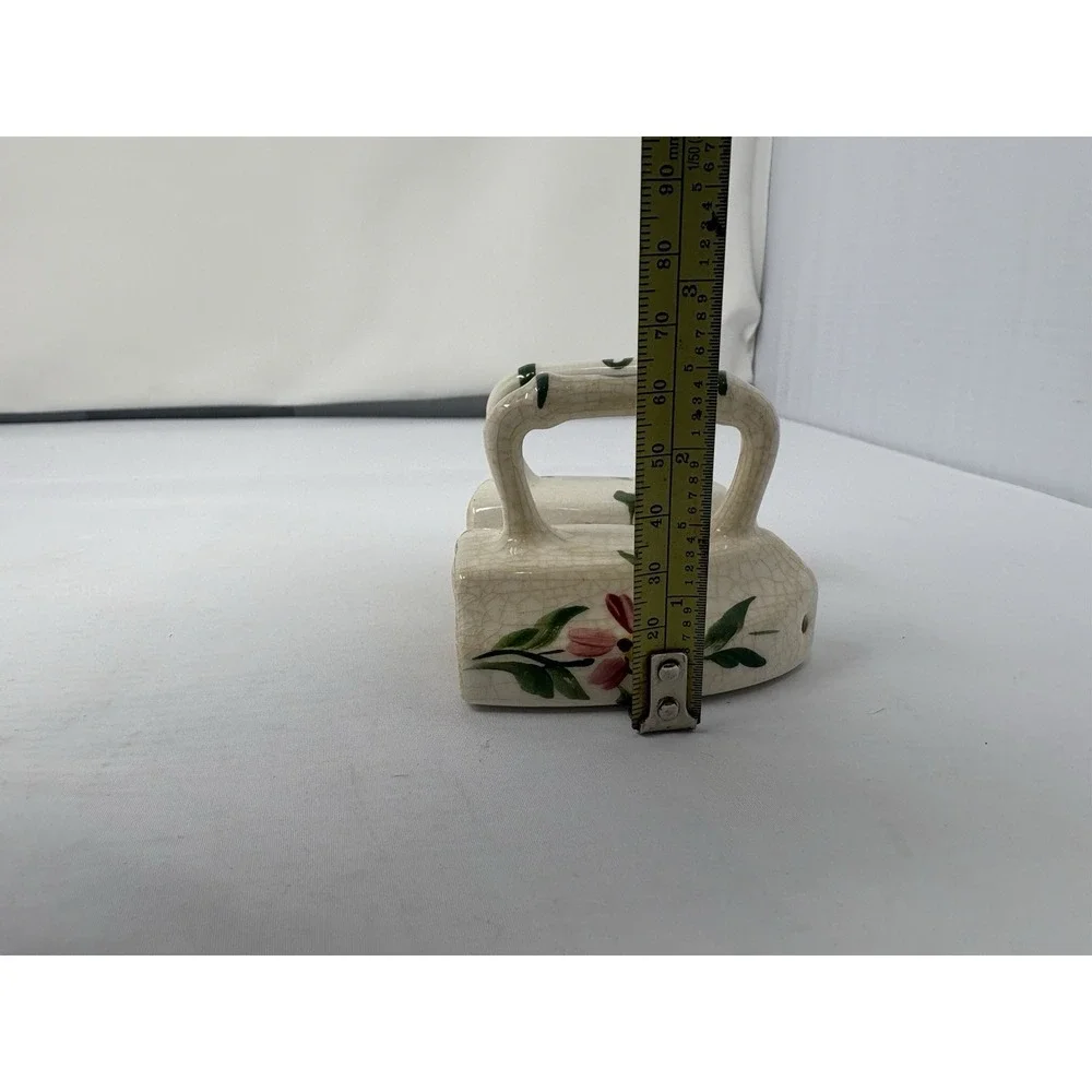 Vintage 50s Hand Painted Floral Ceramic Sad Iron Salt and Pepper Shakers Kitsch